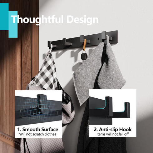 STKYGOOD Coat Rack Wall Mounted - 4 Hooks, Heavy Duty Metal Coat Rack, Hanger Organizer for Entryway, Bathroom, Bedroom...