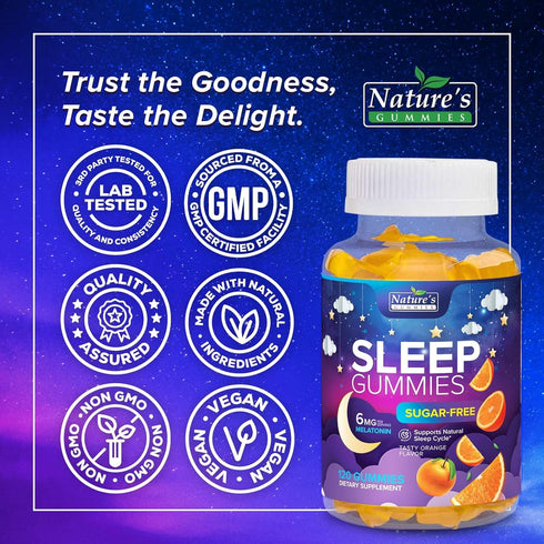 Sugar Free Sleep Gummies for Adults - Extra Strength 6mg Melatonin Gummy, Natural Sleeping Gummy for Adults, Kids, Orange Flavored, Vegan, Non-GMO...