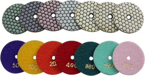 Diamond Dry/Wet 3" Polishing Pads for Stone Polisher, 7-Step Abrasive Buffing Set...