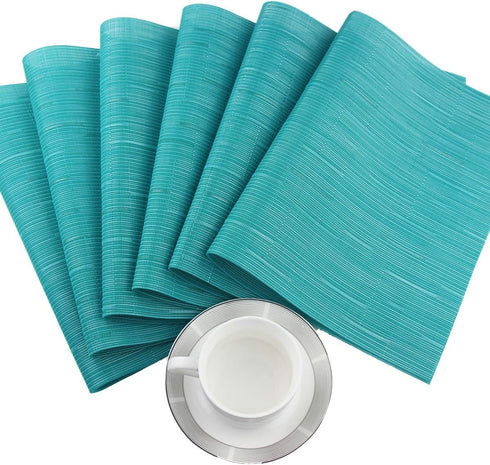 PIGCHCY Placemats,Washable Durable Vinyl Woven Table Mats,Elegant Heat Resistant Placemats for Dining Table Set of 6 (18 x 12 inches, Turquoise)...