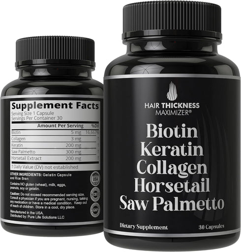 Biotin + Keratin + Collagen + Horsetail + Saw Palmetto. Advanced 5-in-1 Hair Growth Supplement for Women and Men. Hair Vitamins, DHT Blocker Pills...