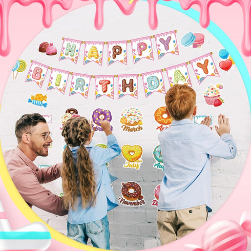 61 Pcs Happy Birthday Bulletin Board Set Donuts Theme Birthday Classroom Decorations Classroom Birthday Chart Calendars Bulletin Board Cutouts Can...