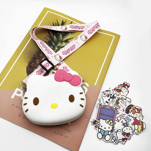 Kitty Cat Purse with Adjustable Lanyard And Stickers, Zipper Kitty Cat Wallet Kuluomi Crossbody Bag Shoulder Bag Coin Pouch Sanlio Accessories for...
