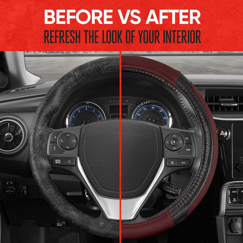 Motor Trend GripTech Sport Burgundy Steering Wheel Cover - Enhanced Traction and Comfort for Car, Truck, Van, SUV - 15 inch, Two-Tone Design...