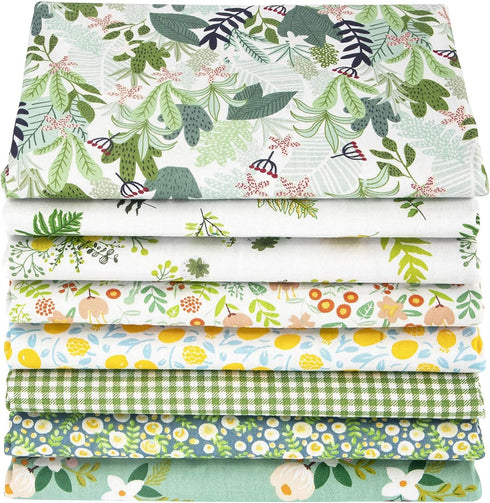 Aubliss 8pcs Fat Quarter Fabric Bundles 19.6'' x 19.6''(50cm x 50cm) Cotton Craft Fabric Pre-Cut Squares Sheets for Patchwork Sewing Quilting Fabr...