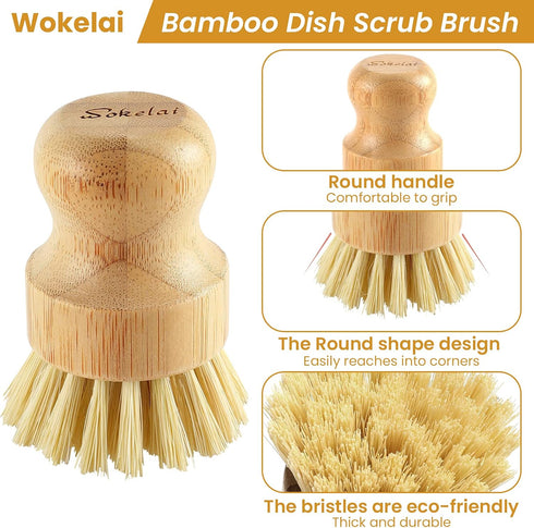 Bamboo Dish Scrub Brushes Set for Kitchen - Wooden Cleaning Scrubbers Brushes, Eco-Friendly Natural Dishes Washing Brush for Dishwashing Cast Iron...