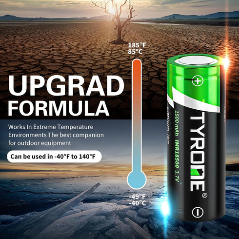 tyrone 18500 Rechargeable Battery, 3.7V 1500mAh Lithium Batteries for Flashlight, Solar Garden Light with Flat top 4 Pack...