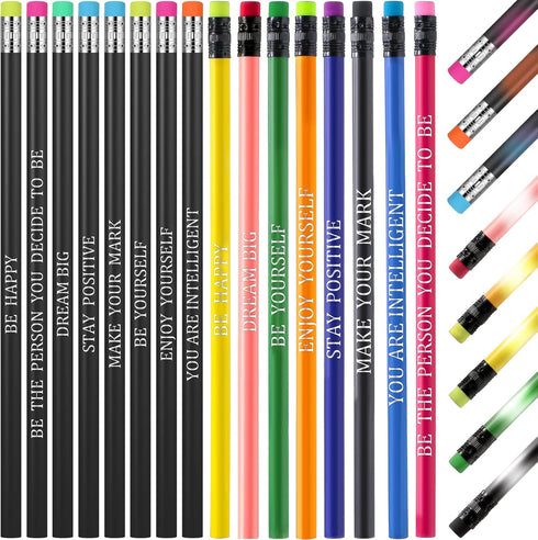 60 Pcs Inspirational Pencils Personalized Pencils with Name Cute Pencils Motivational Pencils for Student Color Changing Mood Pencils for Kids Sch...