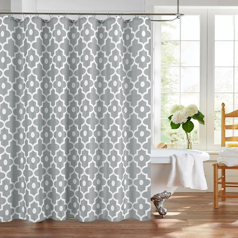 Biscaynebay Extra Long Textured Fabric Shower Curtains 72" W x 84" L, Silver Grey Morocco Pearl Printed Hotel Spa Luxury Decorative Bathroom Curta...