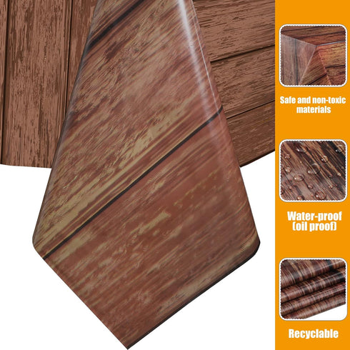 Irenare 3 Pieces Wood Grain Tablecloth Western Tablecloths Rustic Plastic Table Covers Rectangular Table Decoration for Barbecue Fall Autumn Weste...
