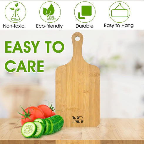 Mini Bamboo Cutting Board with Juice Groove and Handle (8.75inch x 4.25inch); Rounded Bamboo Cutting Board Vegetable Chopping Board Great for Cutt...