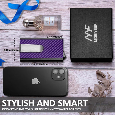 MOSIYEEF Minimalist Wallet for Men, RFID Blocking Card Wallet for Men, Card Holder with Money Clip with Leather Wrapped, Slim Front Pocket Automat...