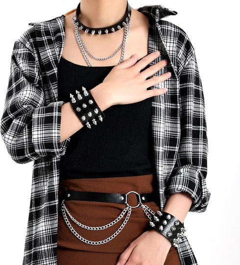3Pcs Leather Spike Choker Studded Bracelet Cuffs Set Black Gothic Jewelry Rivet Collar Wristbands Puck Accessories for Men Women 80s Rock Goth Cos...
