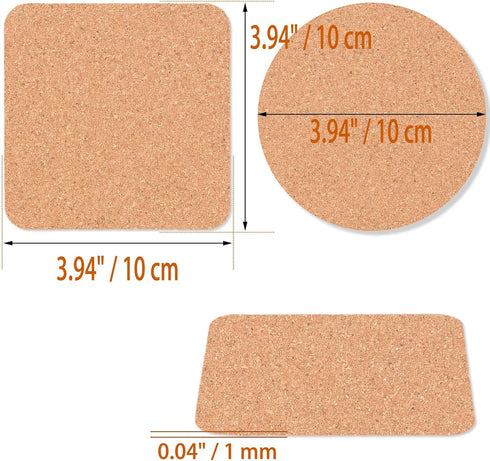 54 Pcs Cork Coasters 4 Inches with Adhesive, Cork Sheets Mats Bulk for Drinks, Plants, DIY Crafts, Office, 27 Pcs Curved-Edge Squares Cork Tiles a...