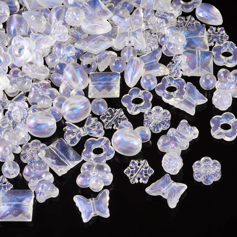 FASHEWELRY 120pcs Clear Acrylic Beads Transparent Mixed Cute Beads for Bracelets, Glitter Powder Bear Bowknot Rabbit Flower Pony Beads Bulk for DI...