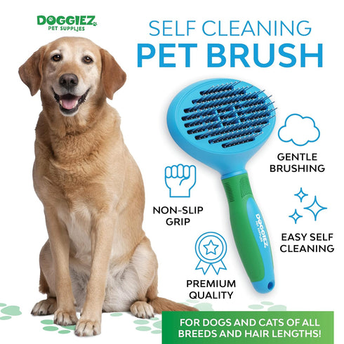 Self Cleaning Pet Brush for Dogs and Cats - Cat Brush, Dog Hair Brush for Shedding - Cat Grooming Tool Dog Brush for Long & Short Haired Pets - Ca...
