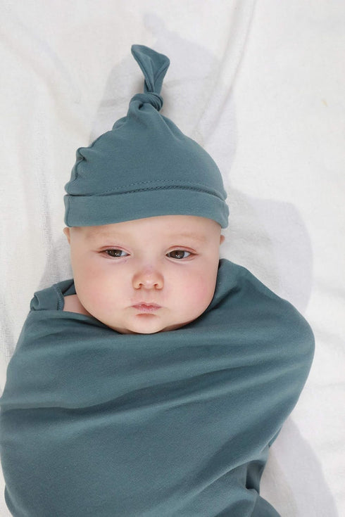 100% Cotton Knitted Baby Swaddle Blanket with Hat Set, 35"x35", Newborn Swaddle Wrap, Receiving Blankets, Burping Cloth & Stroller Cover, Perfect ...