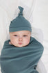 100% Cotton Knitted Baby Swaddle Blanket with Hat Set, 35"x35", Newborn Swaddle Wrap, Receiving Blankets, Burping Cloth & Stroller Cover, Perfect ...