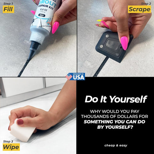 PentaUSA Tile Grout Repair Kit - Black Grout Filler, Triple Protection, Fast Drying Formula Restores and Renews Grout Lines with Grout Float (Blac...