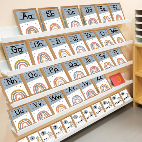 kapitomanio 37pcs Boho Alphabet Line Bulletin Board Set Rainbow ABC Alphabet and 0-10 Number Cards Classroom Decorations for PreSchool Kindergarte...