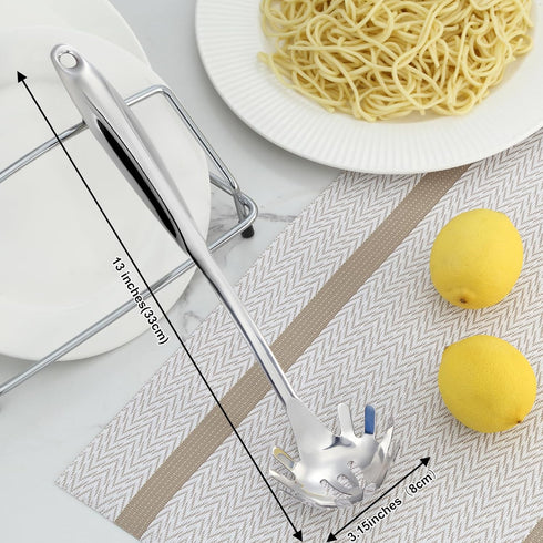Pleafind Spaghetti Spoon, One-Piece Stainless Steel Pasta Spoon, 13-Inch Comfort Grip Design Pasta Scoop, Spaghetti Strainer with Teeth, Silver Pa...