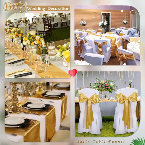 5 Pack Satin Table Runners 12 x 108 inches Long Silk and Smooth Fabric Gold Table Runner for Party Wedding Banquet Birthday Graduations Decoration...