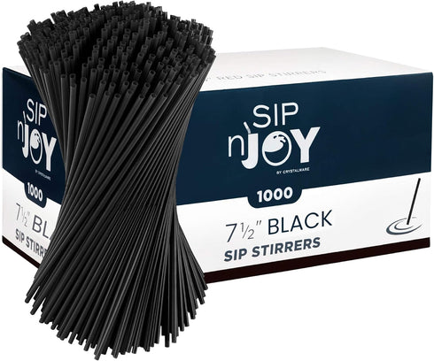 Crystalware, Plastic Stir Straw, Sip Stirrer, For Coffee and Cocktail, 7 1/2 Inches 1000/Box, Black...