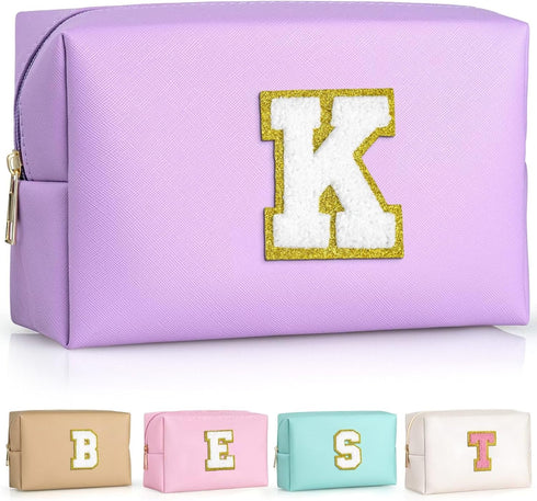 Initial Cosmetic Bag, PU Leather Waterproof Travel Toiletry Bag, Monogrammed Gifts for women, Personalized Birthday Gift for Sister Friends, Cute ...