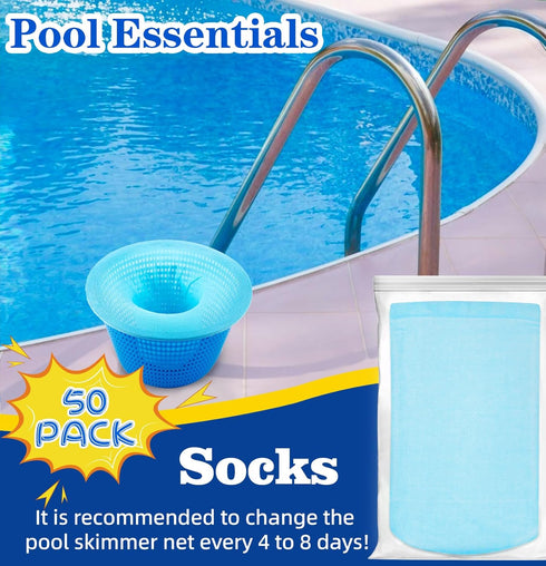 50 Pack Pool Skimmer Socks,Blue Pool Filter Socks for Skimmer Basket for Above Ground and Inground Pool Fine Mesh Screen Pool Skimmer Scum Socks S...