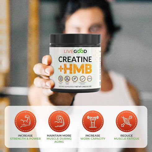 LIVEGOOD™ Creatine Plus HMB Supplement, 3g HMB for Muscle Strength & Recovery, 8.5oz....