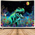 Blacklight Dinosaur Tapestry, Fantasy Neon Funny Dino Frog Mountain Art UV Reactive Tapestries, Cool Fairytales T-Rex Galaxy Space Glow in the Dar...