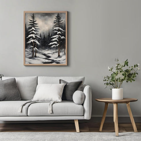 Posterizer 1 pcs-trees and snow in a winter day-in oil painting style-2-Landscape & Nature Art-GIft for Men Women Teens-Dining Room Decor- unframe...