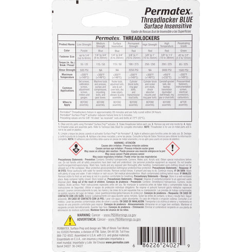 Permatex 24027 Surface Insensitive Threadlocker Blue, Thread Lock & Screw Glue for Bolts Nuts & Fasteners to Prevent Loosening & Corrosion, Remova...