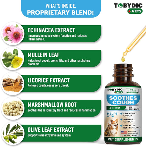 Natural Dog Cough Medicine & Antibiotic for Cats Respiratory Infection - Sneezing Relief & Kennel Cough Treatment - Trachea Collapse & Pet Asthma ...