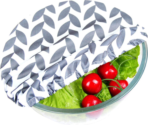 wegreeco Elastic Reusable Bowl Covers - Set of 3, Grey Leaf...