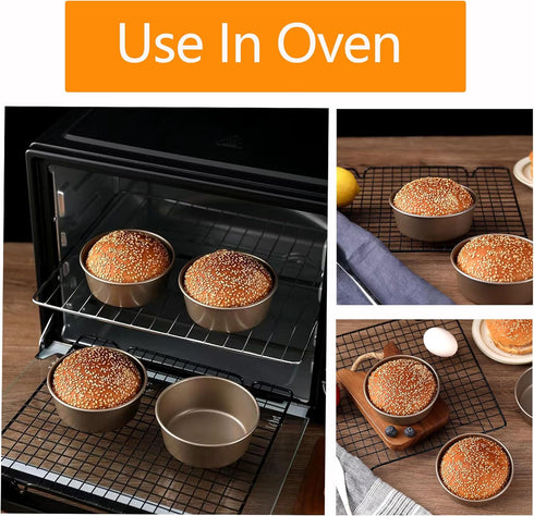 Mini Pie Pan Tart Tins Cupcake Pan 4 Inch Air Fryer Hamburger Bun Mold Mini Cake Pans for Baking-2SETS...