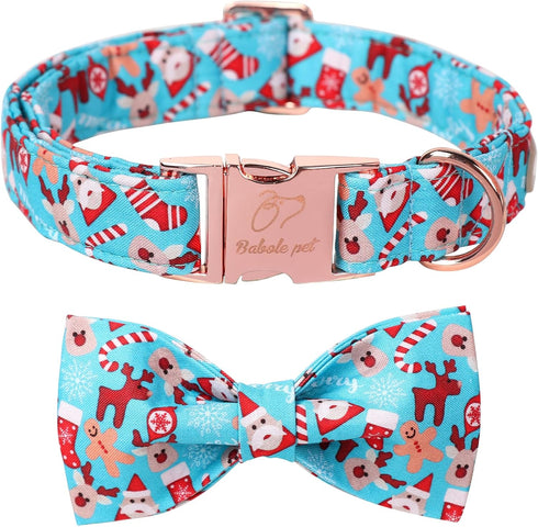 Christmas Dog Collars for Small Dog with Bow Tie,Blue Dog Collar with Safety Metal Buckle Adjustable Puppy Collars for Medium Large Dog,Boy&Girl&m...
