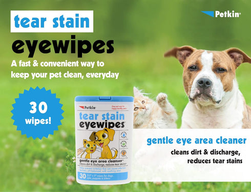 Petkin Pet Eye Wipes, 30 Moist Wipes - Gentle Eye Cleaning Wipes Remove Dirt, Discharge, & Tear Stains - Super Convenient Pet Wipes for Dogs, Cats...