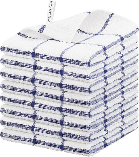 Nialnant Cotton Terry Kitchen Towels,12 x 12 Inches Dish Cloths Set of 8,Super Soft and Absorbent Dish Rags for Cleaning - Navy Blue Plaid...