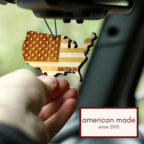 Arotags Reusable Wood Car Air Freshener, Beach Bum Scent, USA Flag Design, Hanging Diffuser with Fragrance Oil Refill...