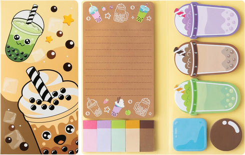Boba Tea Sticky Notes Set, 550 Sheets Bubble Tea Sticks Self-Stick Notes Pads, Self-Adhesive Cute Boba Tea Separation Tabs Writing Colorful Memo P...