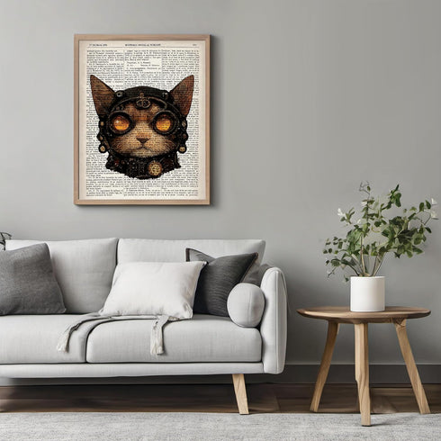 Posterizer 1 pcs-Steampunk Cat in Goggles-Retro Art-Art for Animal Lovers-Gift for Steampunk or Goth Fans-Living Room Bedroom Decor- unframed wall...
