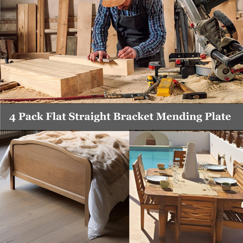 4 Pack Flat Straight Bracket Mending Plate for Wood Stainless Steel Straight Brackets 195mm / 7.7" Wood Brace with Screws...