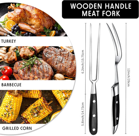 CHENGU 2 Pieces Carving Fork for Meat 12 Inch Kitchen Stainless Steel Serving Cooking with Wood Handle Classic Grill with ABS Handle Xmas Black Ba...