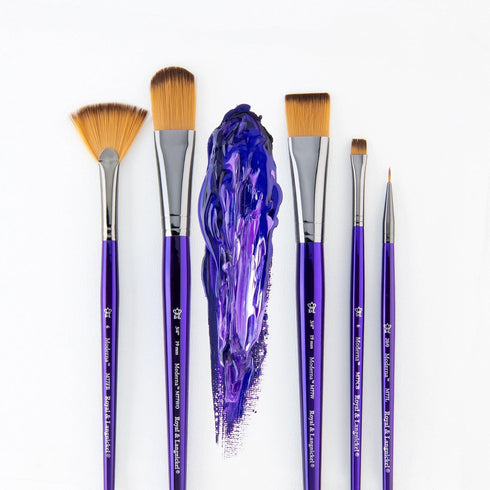 Royal & Langnickel Moderna, 5pc Oval Wash & Blender Brush Set for All Painting Mediums, Includes - Oval Wash, Blender, Fan & Liner Brushes Purple...