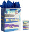 13" Large Happy Birthday Gift Bag with Card and Tissue Paper (Blue)...