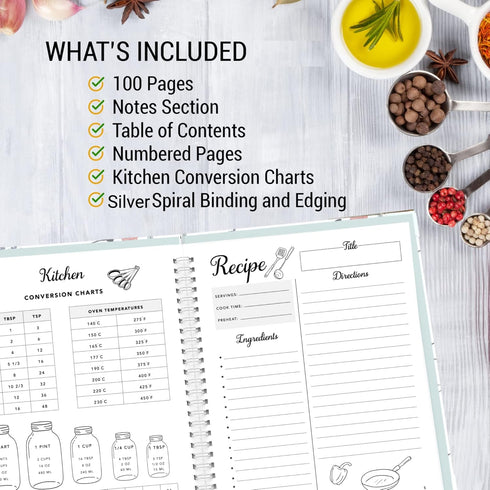 Blank Recipe Book To Write In Your Own Recipes - Family Recipe Journal to Create Your Own Cookbook - 100 Page Empty Spiral Recipe Notebook - Hardc...