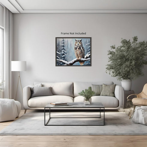 Posterizer 1 pcs-owl in nature-winter snowy scene in oil painting style-1-Art for Animal Lovers-Landscape & Nature Art-Decor for Home & Office- un...