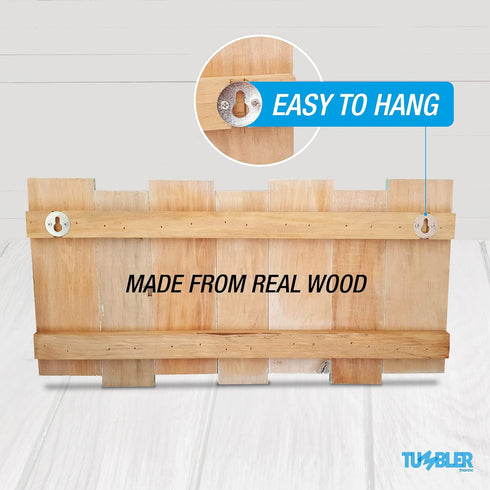 Tumbler Home Beachy Wood Wall Rack-4 Double Metal Hooks-Distressed Beach Decor Finish 16 inch x 8 inch...