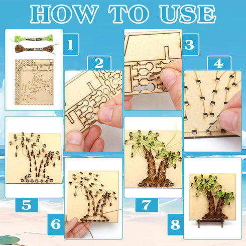 Janlaugh Set of 4 Summer String Art Kit Palm Trees Cactus Sunflowers Pineapple String Art Craft Wood Box Sign Make Your Own String Art Board with ...
